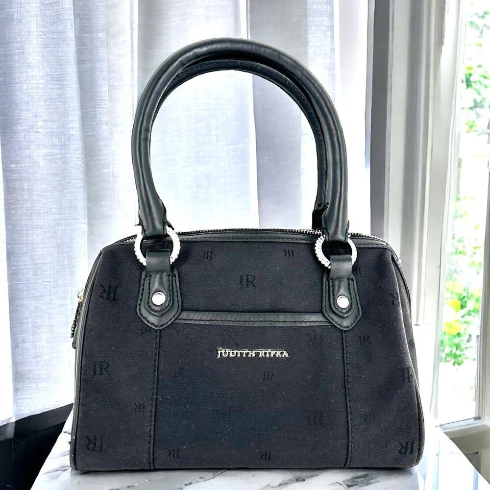 Judith Ripka Black Signature Canvas Satchel Handbag